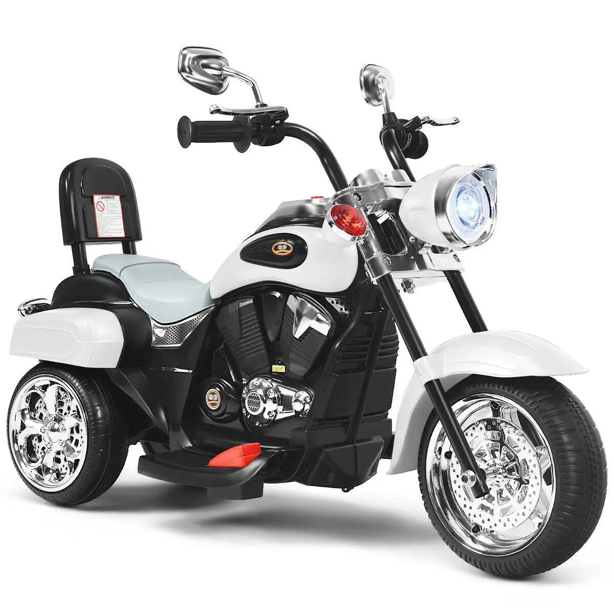 6V Powered Toddler 3-Wheel Motorbike Ride On Toy with Horn and Headlight-Black and White by DirectDeals