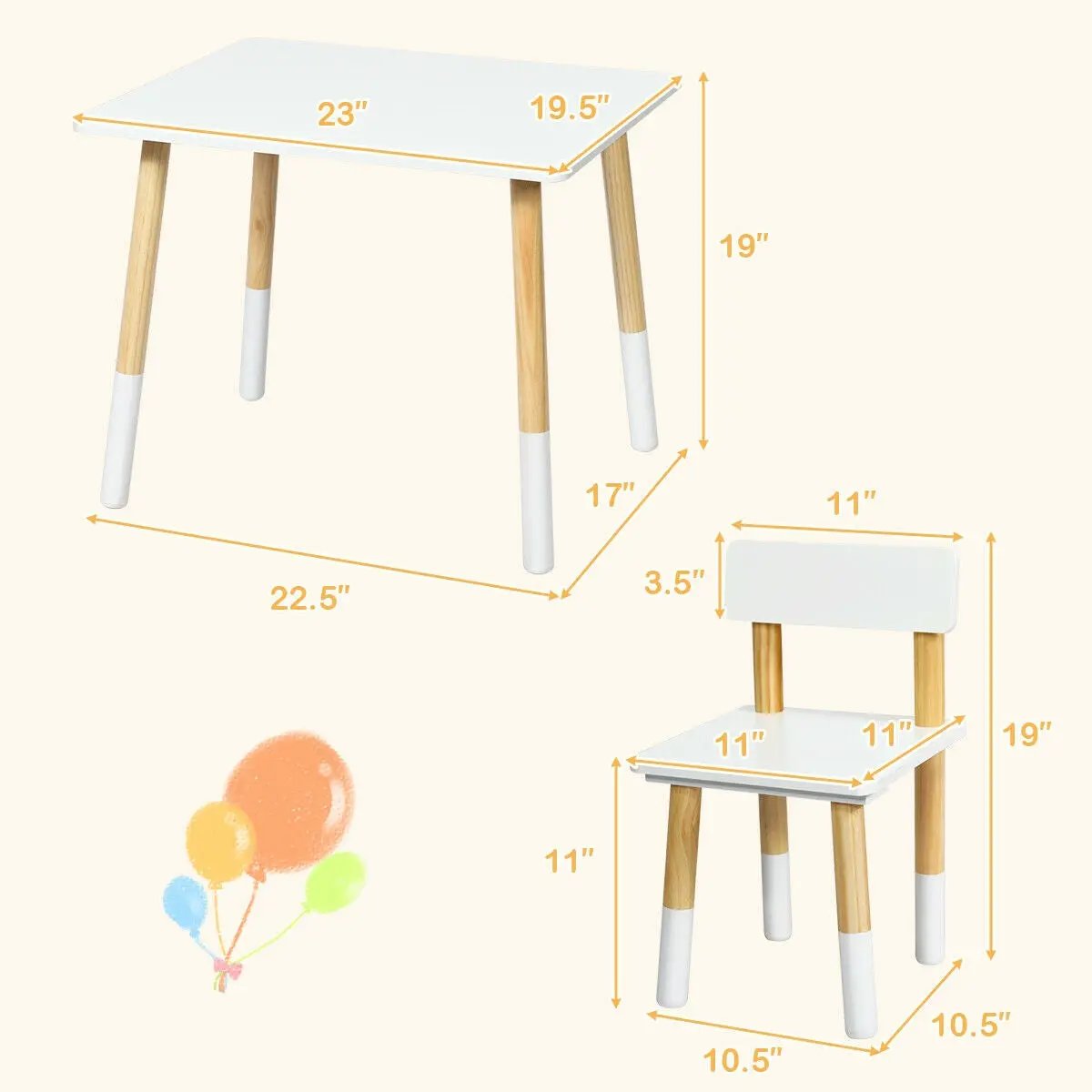 Kids Wooden Table and 2 Chairs Set-White by DirectDeals