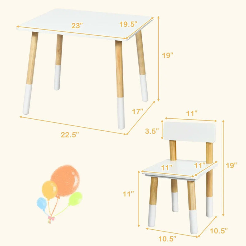 Kids Wooden Table and 2 Chairs Set-White by DirectDeals