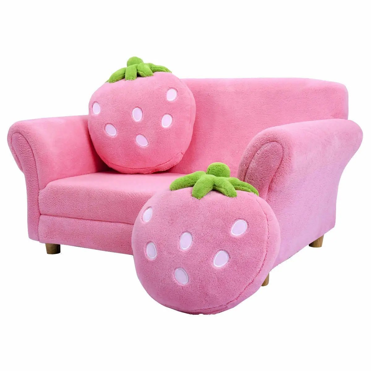 Kids Strawberry Armrest Chair Sofa with 2 Cute Strawberry Pillows-Pink by DirectDeals