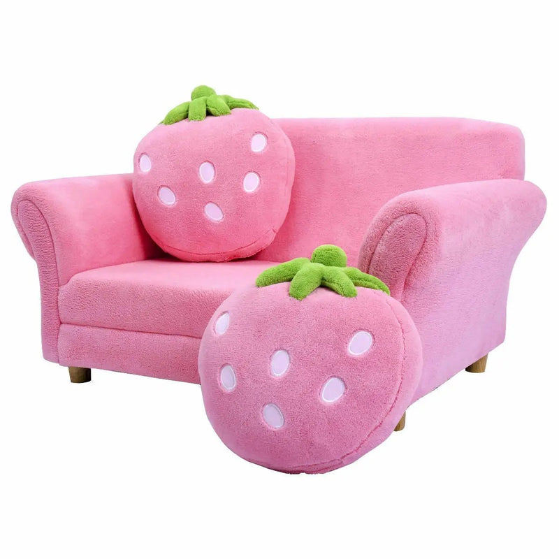 Kids Strawberry Armrest Chair Sofa with 2 Cute Strawberry Pillows-Pink by DirectDeals