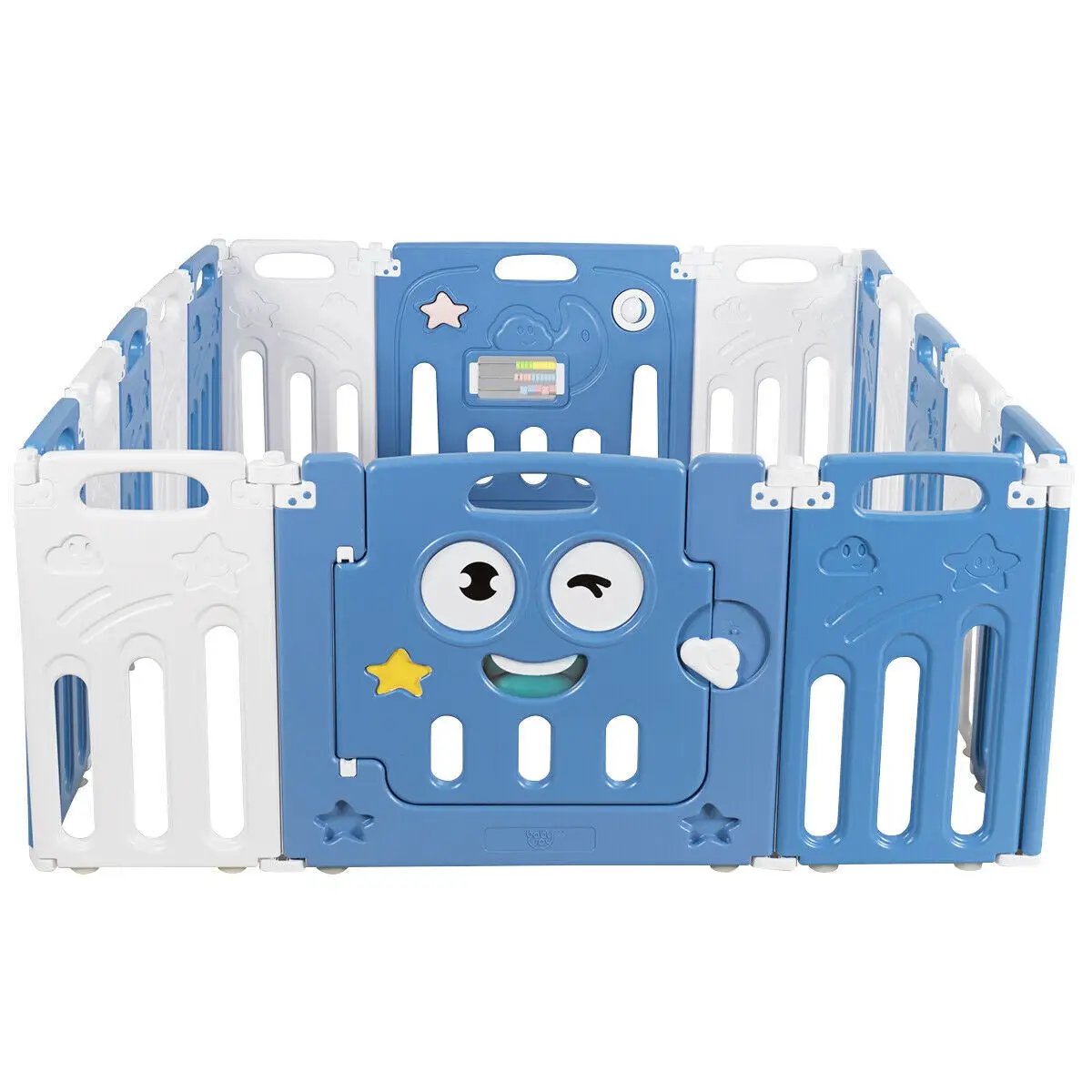 16-Panel Foldable Baby Playpen Kids Activity Centre-Blue by DirectDeals