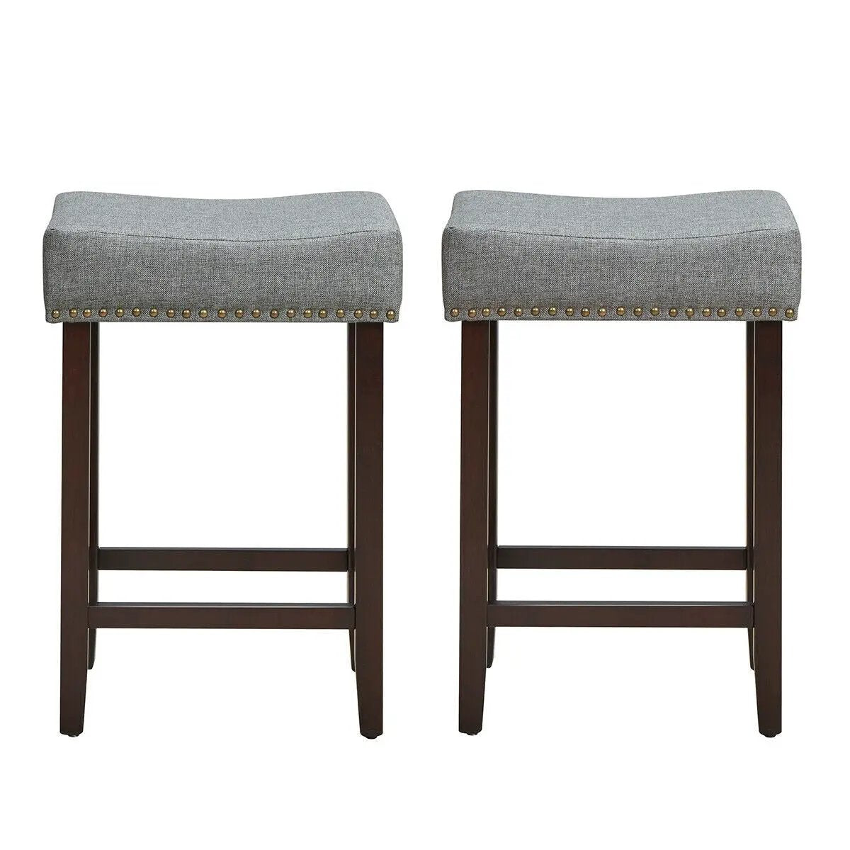 Set of 2 Nailhead Saddle Bar Stools 24 Inch Height, photo 9 of 16