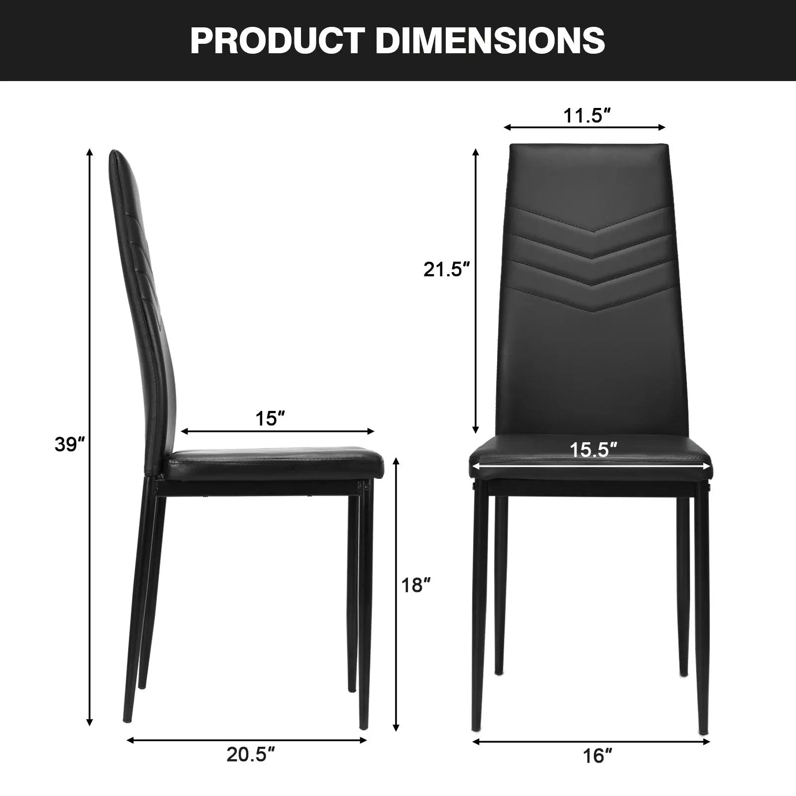 Set of 4 High Back Dining Chairs with PVC Leather and Non-Slip Feet Pads by DirectDeals