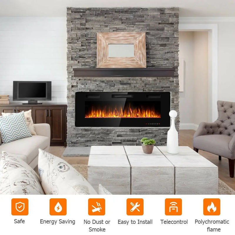 50 Inch Recessed Ultra Thin Electric Fireplace with Timer by DirectDeals