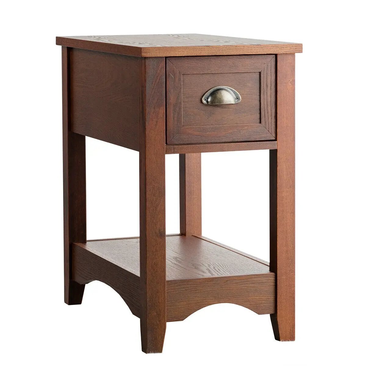 2 Pieces Retro Narrow Tiered End Table with Drawer and Storing Shelf, photo 4 of 10