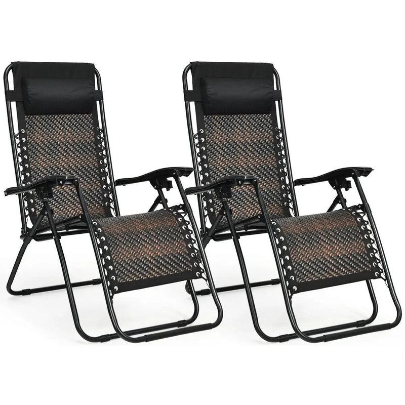 2 Pieces Folding Patio Rattan Zero Gravity Lounge Chair by DirectDeals