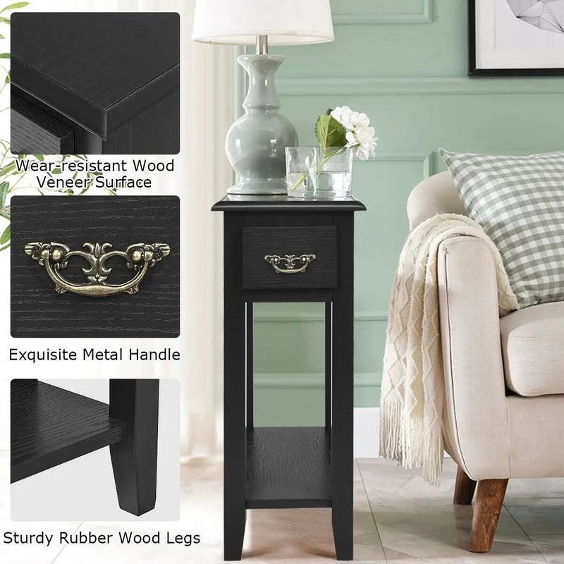 End Table Bedside Sofa End Table Narrow Nightstand with Wooden Legs by DirectDeals