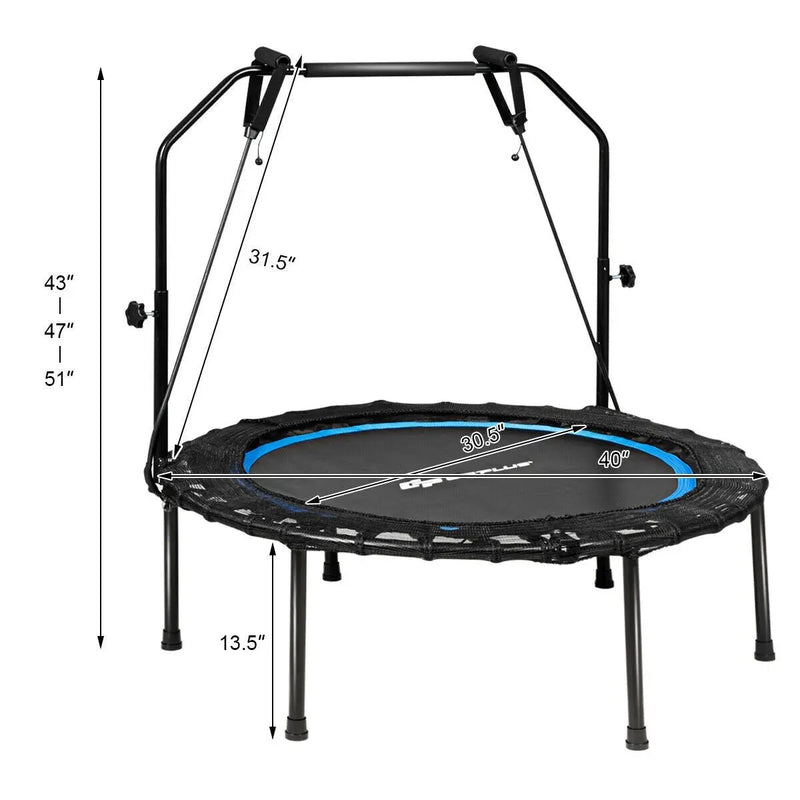 40 Inch Foldable Fitness Rebounder with Resistance Bands Adjustable Home by DirectDeals