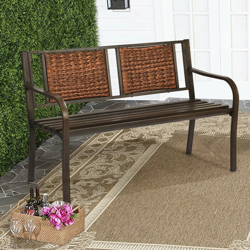 Patio Garden Bench with Powder Coated Steel Frame by DirectDeals