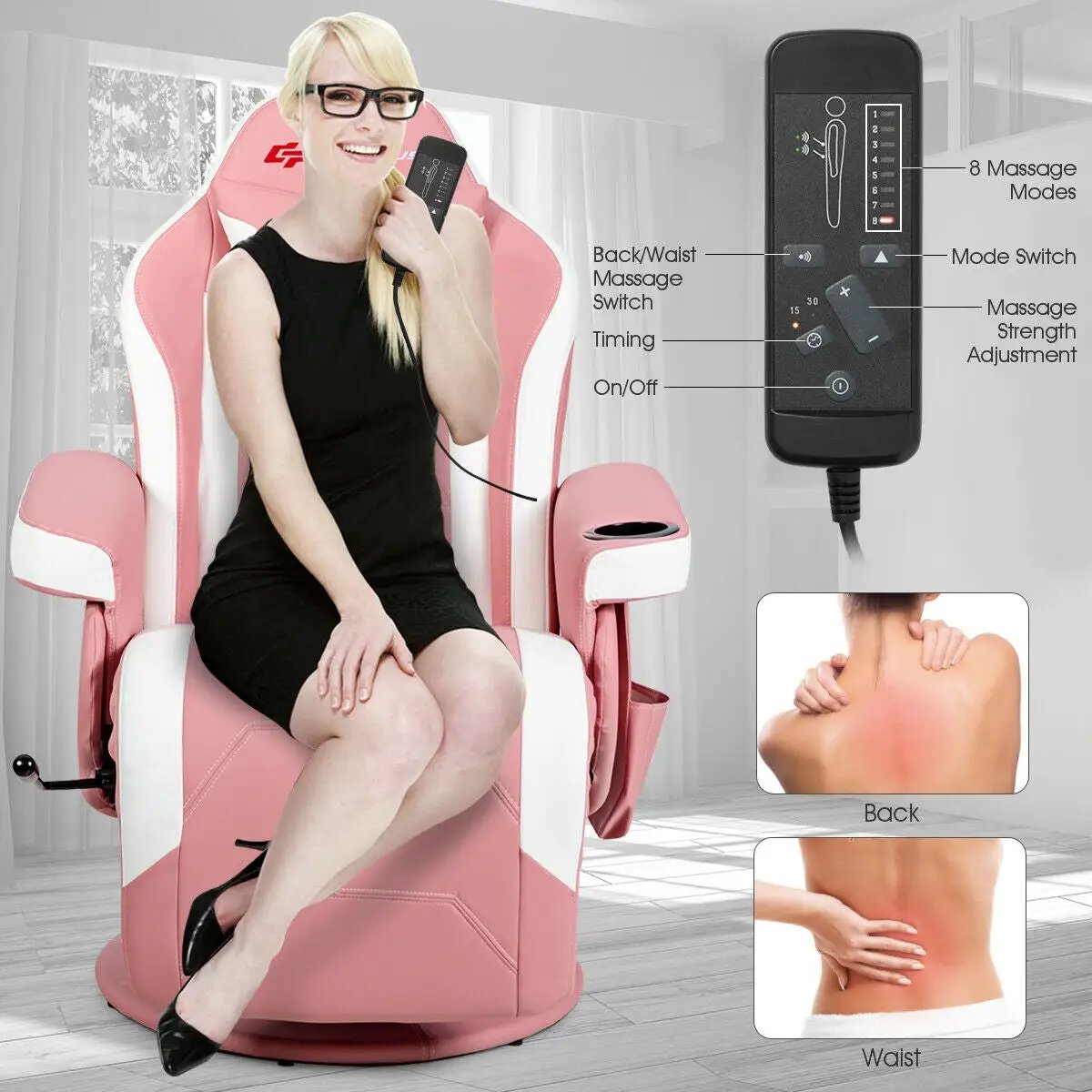 Ergonomic High Back Massage Gaming Chair with Pillow, photo 7 of 12