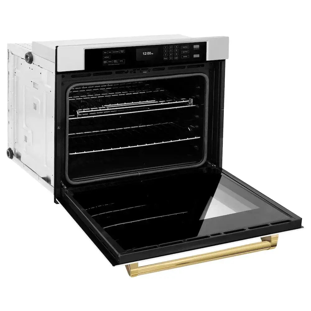 ZLINE 30" Autograph Edition Professional True Convection Single Wall Oven, Air Fry, Self Clean, White Matte, Gold WASZ-WM-30-G by Farmhouse Kitchen and Bath