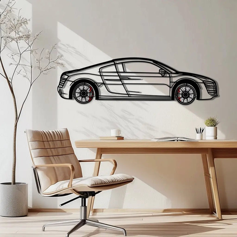 Audi R8 Metal Car Wall Art with Rotating Wheels - Exotic Supercar Silhouette Decor - Interactive Automotive Wall Art KAFMEKA096 by Enova Art