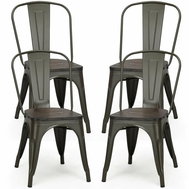 4 Pieces Tolix Style Metal Dining Side Chair Stackable Wood Seat by DirectDeals