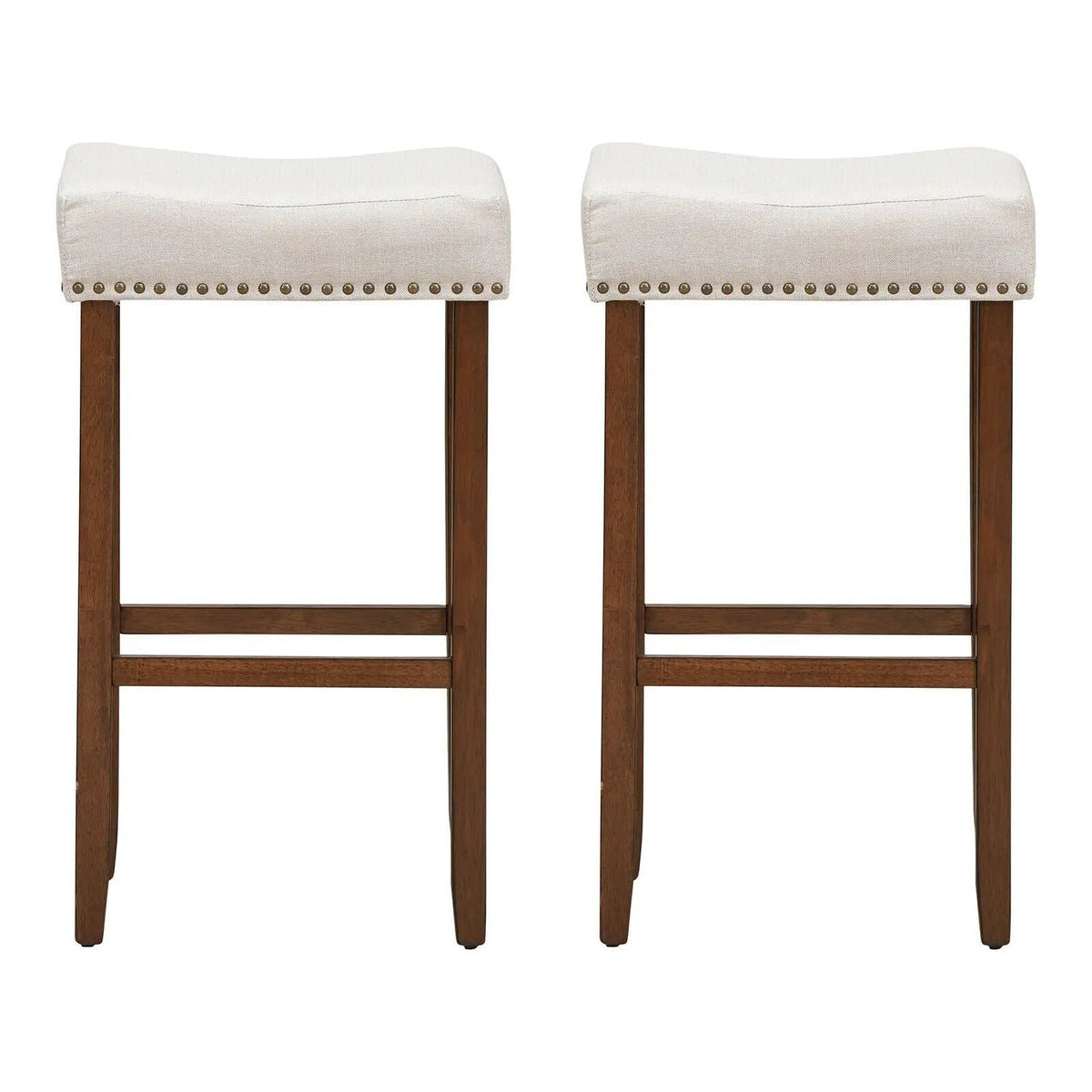 Set of 2 Nailhead Saddle Bar Stools 29 Inch Height, photo 9 of 16