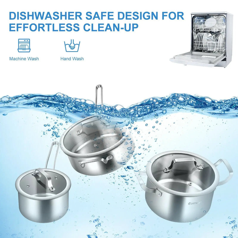 6 Piece Stainless Steel Cookware Set with Convenient Grip Handle by DirectDeals