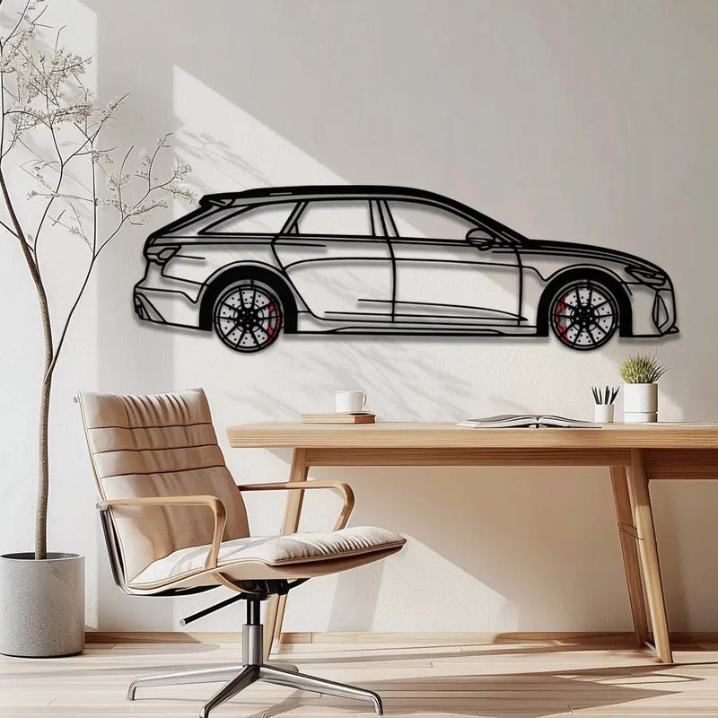 Audi RS6 Avant Metal Car Wall Art with Rotating Wheels - Super Wagon Silhouette Decor - Interactive Automotive Wall Art - KAFMEKA098 by Enova Art