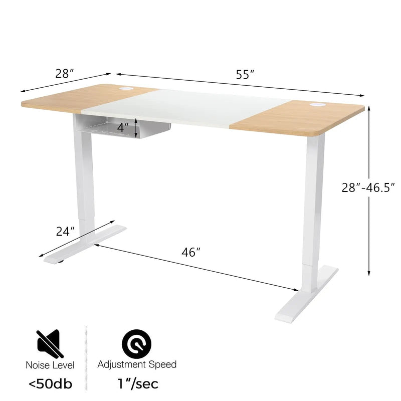 55 x 28 Inch Electric Adjustable Sit to Stand Desk with USB Port-Natural by DirectDeals