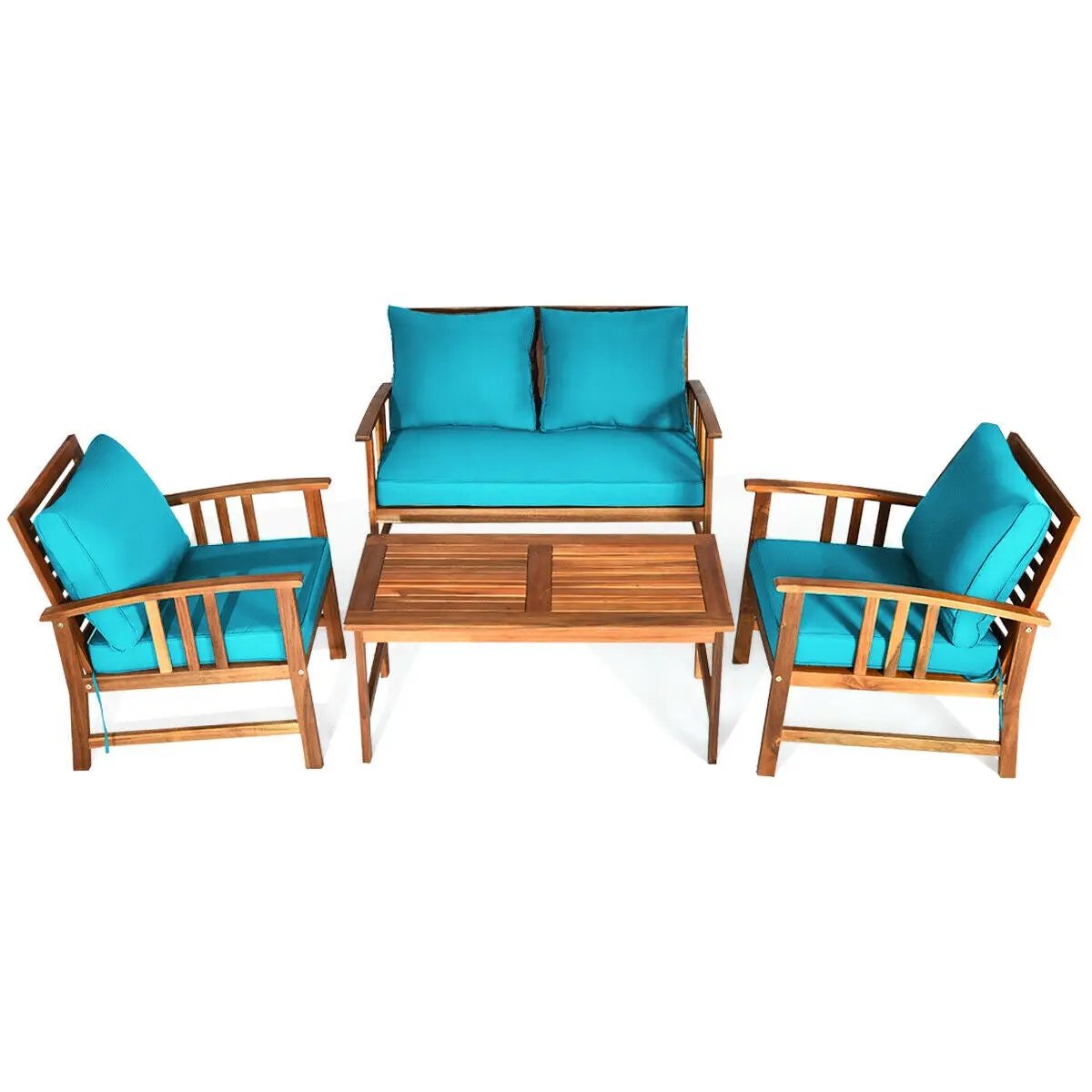 4-Piece Acacia Wood Patio Conversation Set with Cushions by DirectDeals