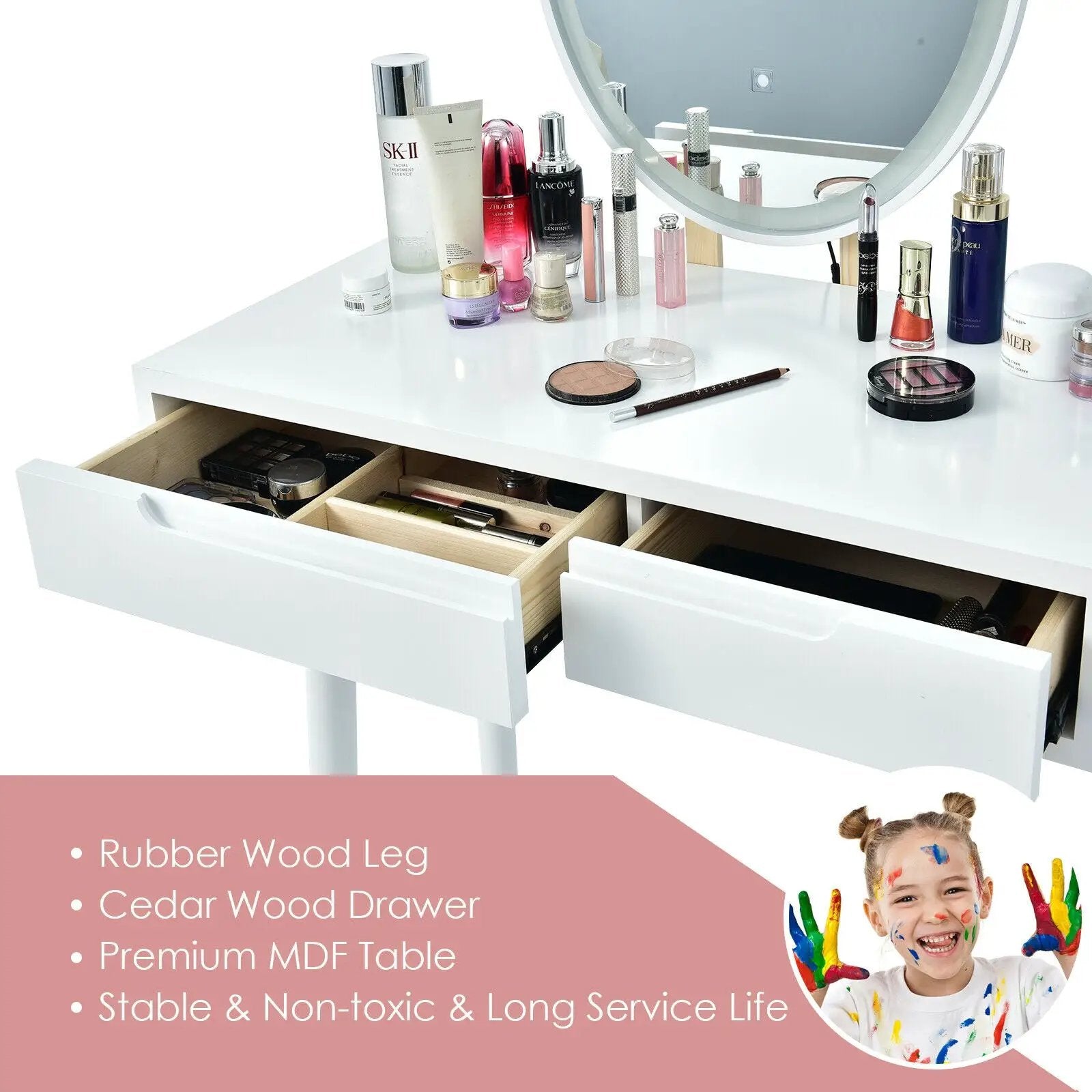 Touch Screen Vanity Makeup Table Stool Set with Lighted Mirror by DirectDeals