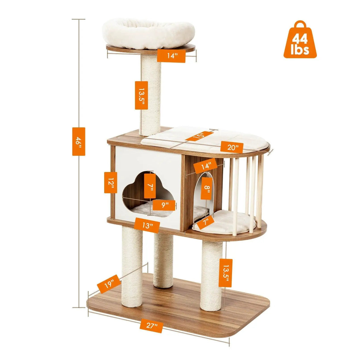 46 Inch Wooden Cat Activity Tree with Platform and Cushions, photo 5 of 9