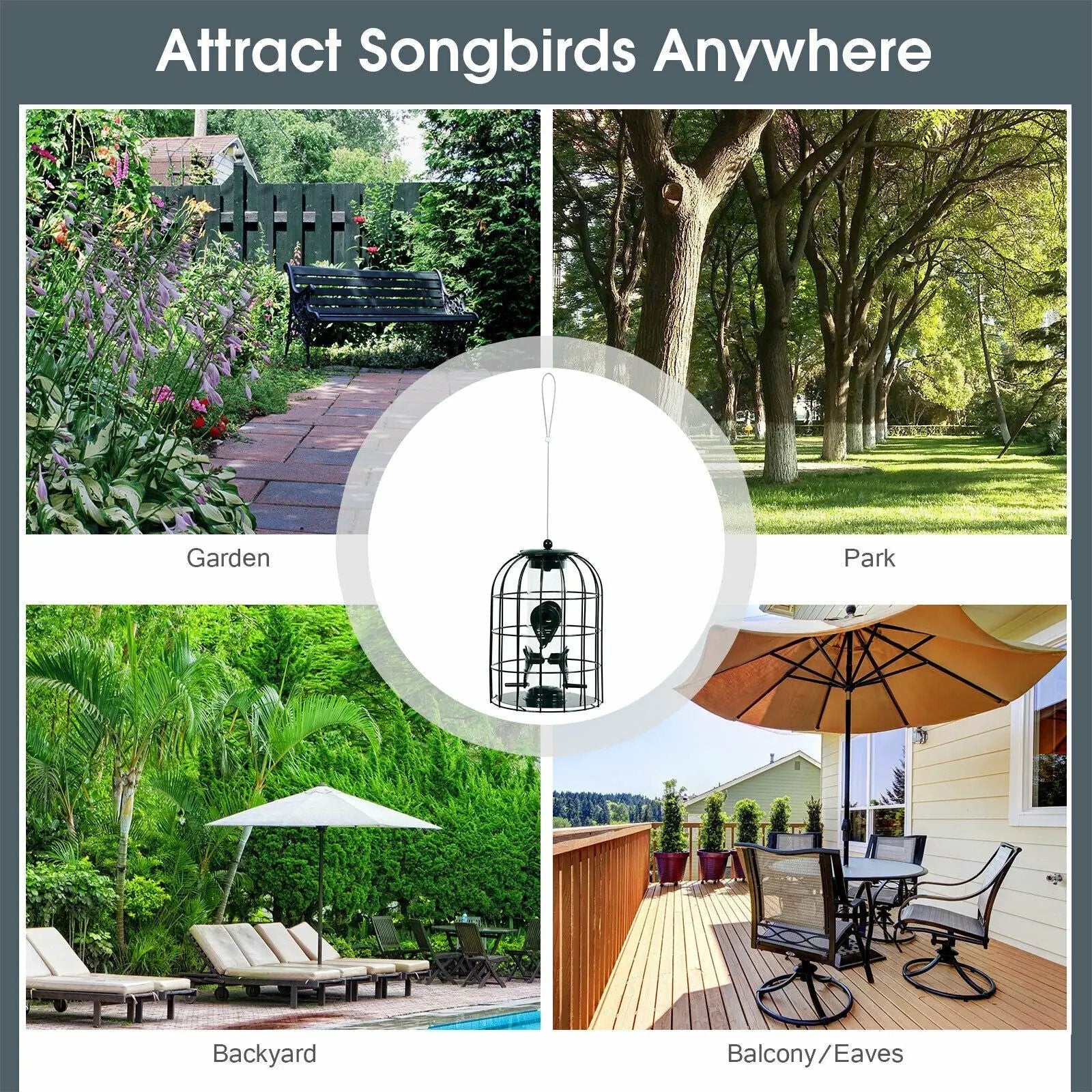 Squirrel-proof Caged Tube Wild Bird Feeder Outdoor Metal Seed Guard Deterrent by DirectDeals