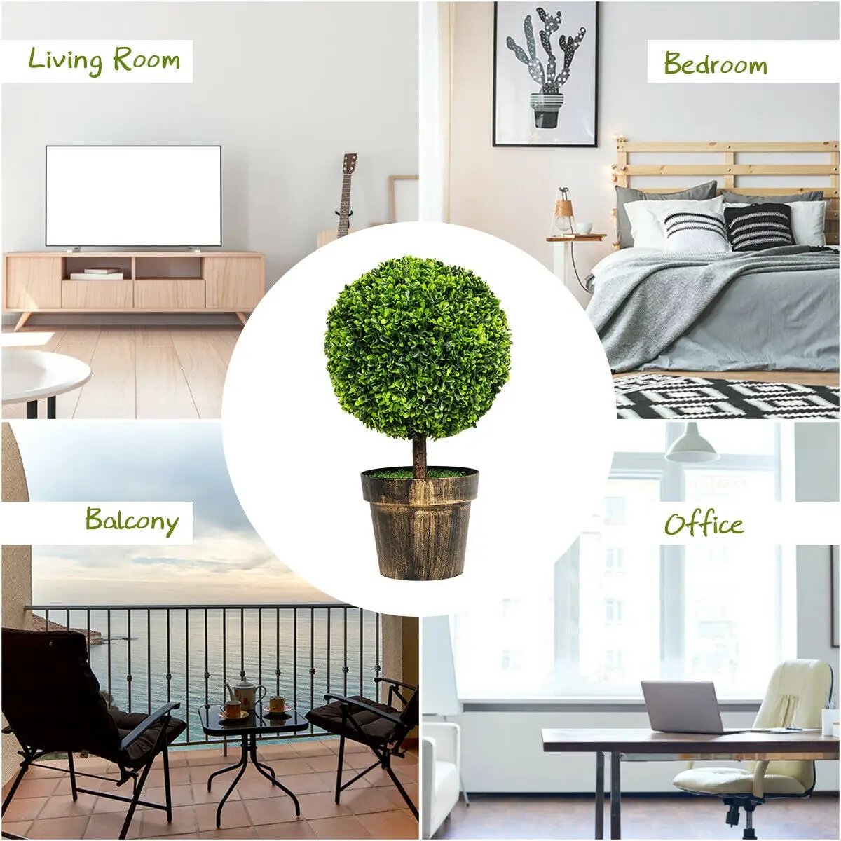 2 Pieces 24 Inch Artificial Boxwood Topiary Ball Tree for House and Office by DirectDeals