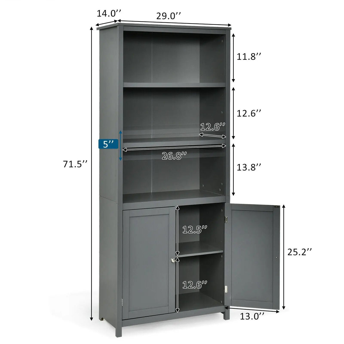Bookcase Shelving Storage Wooden Cabinet Unit Standing Display Bookcase with Doors, photo 5 of 9