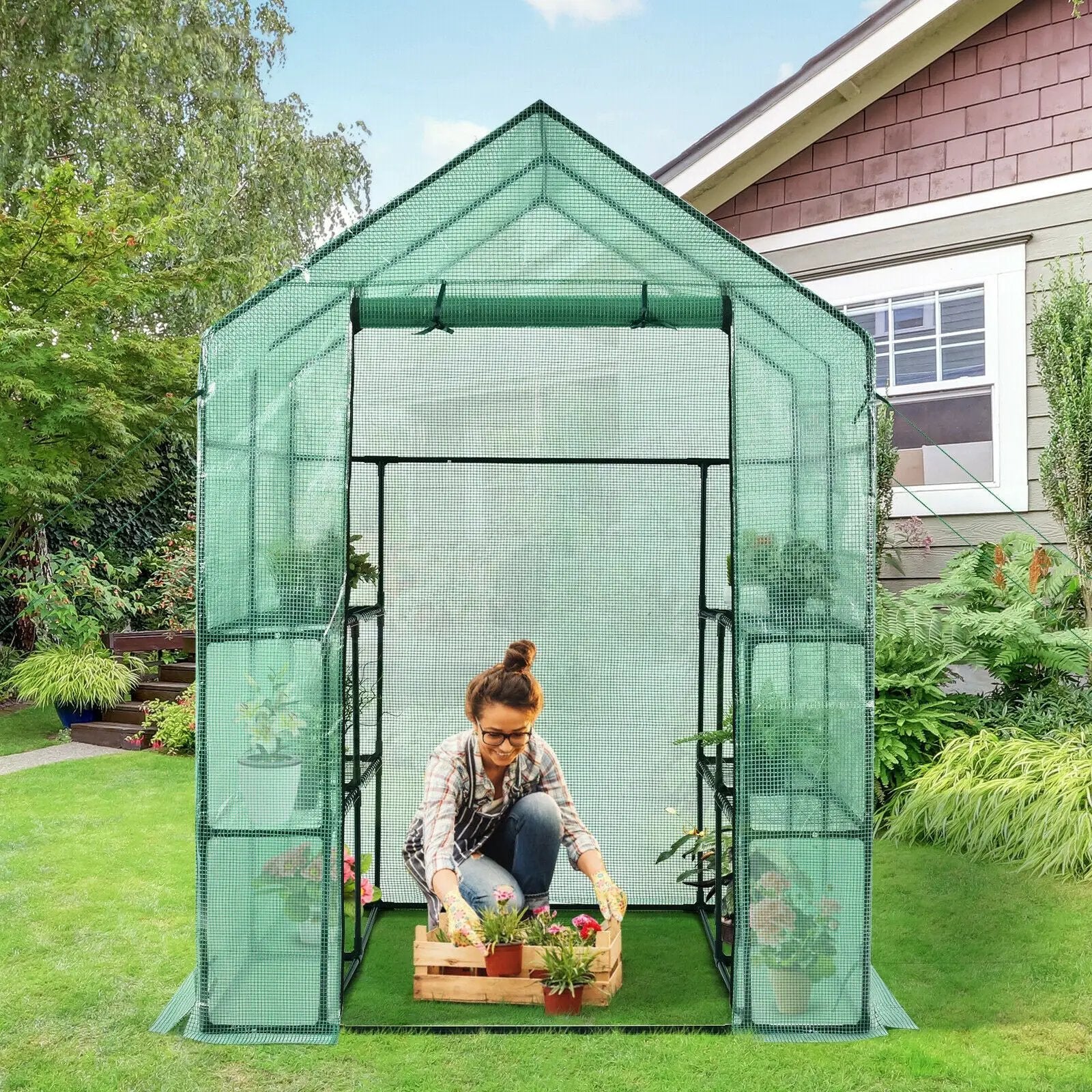 Walk-in Greenhouse 56 x 56 x 77 Inch Gardening with Observation Windows by DirectDeals