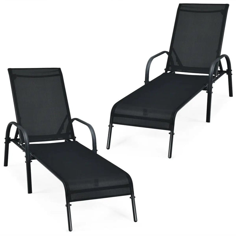 2 Pcs Outdoor Patio Lounge Chair Chaise Fabric with Adjustable Reclining Armrest-Brown by DirectDeals