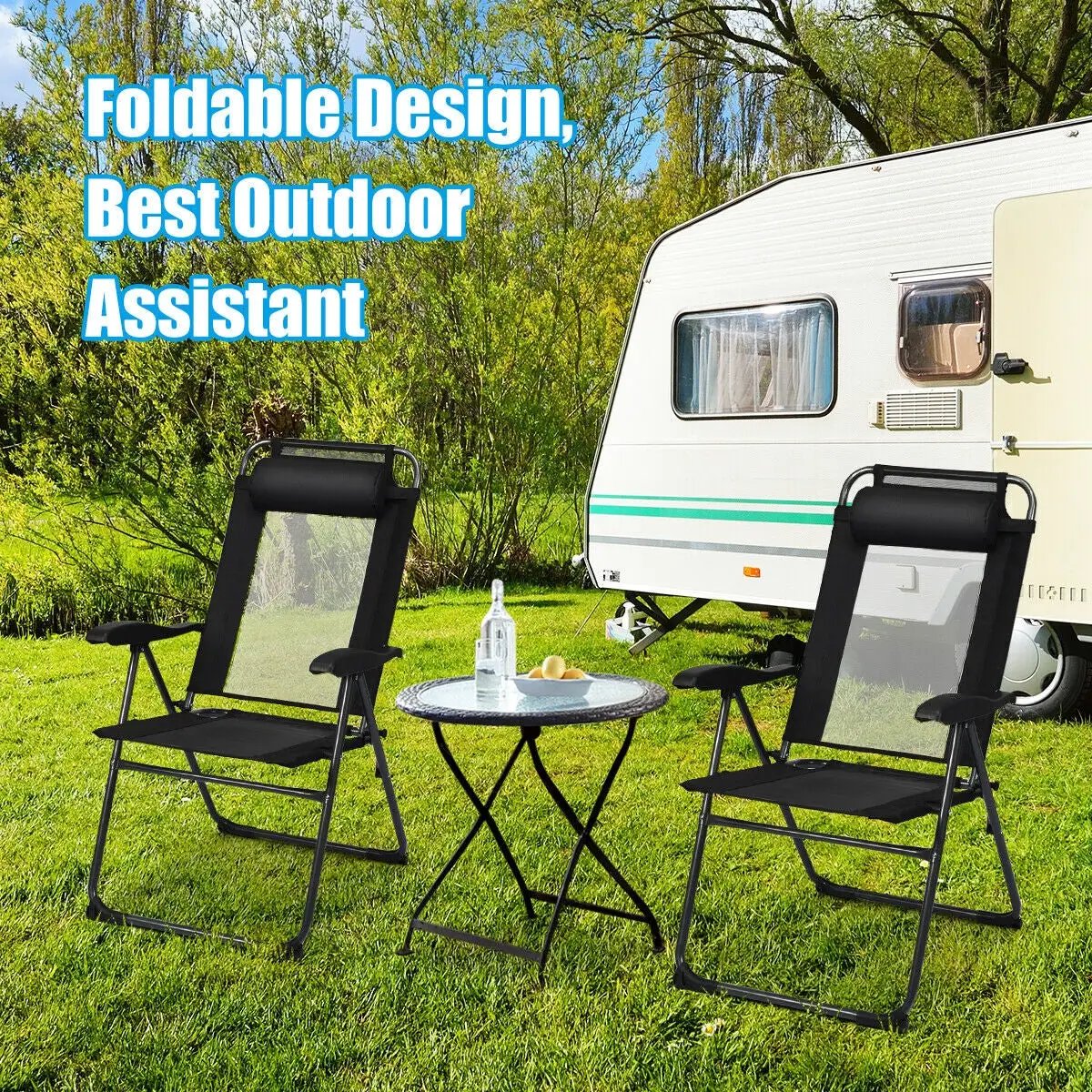 4 Pieces Patio Garden Adjustable Reclining Folding Chairs with Headrest by DirectDeals