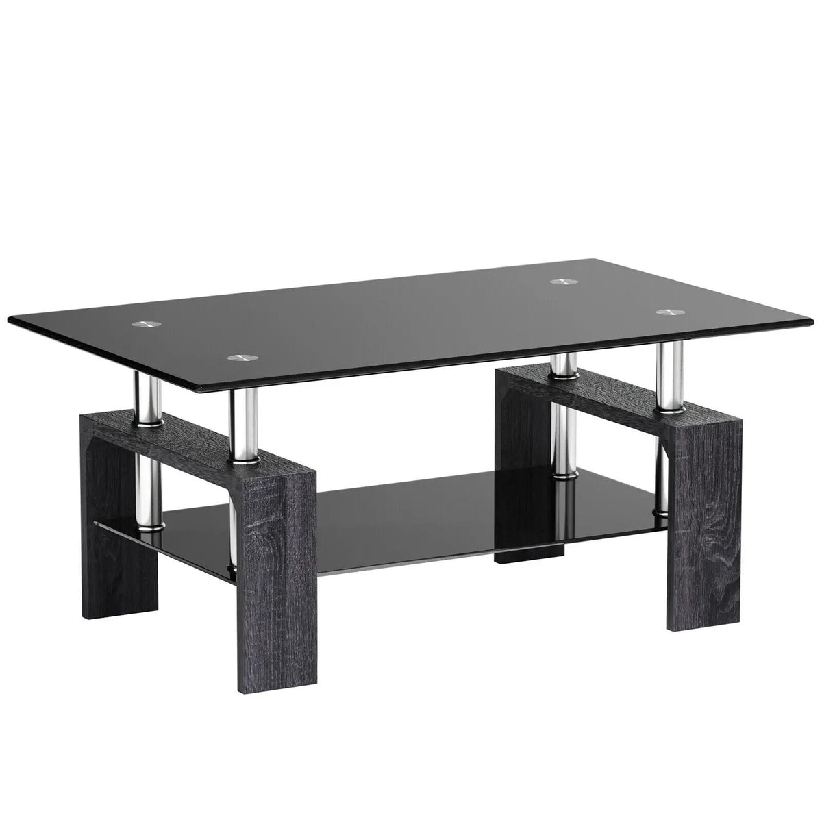 Rectangular Tempered Glass Coffee Table with Shelf, photo 12 of 32