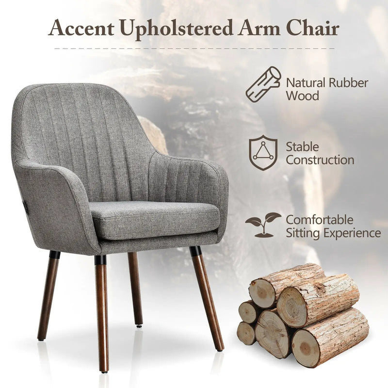 Set of 2 Fabric Upholstered Accent Chairs with Wooden Legs by DirectDeals