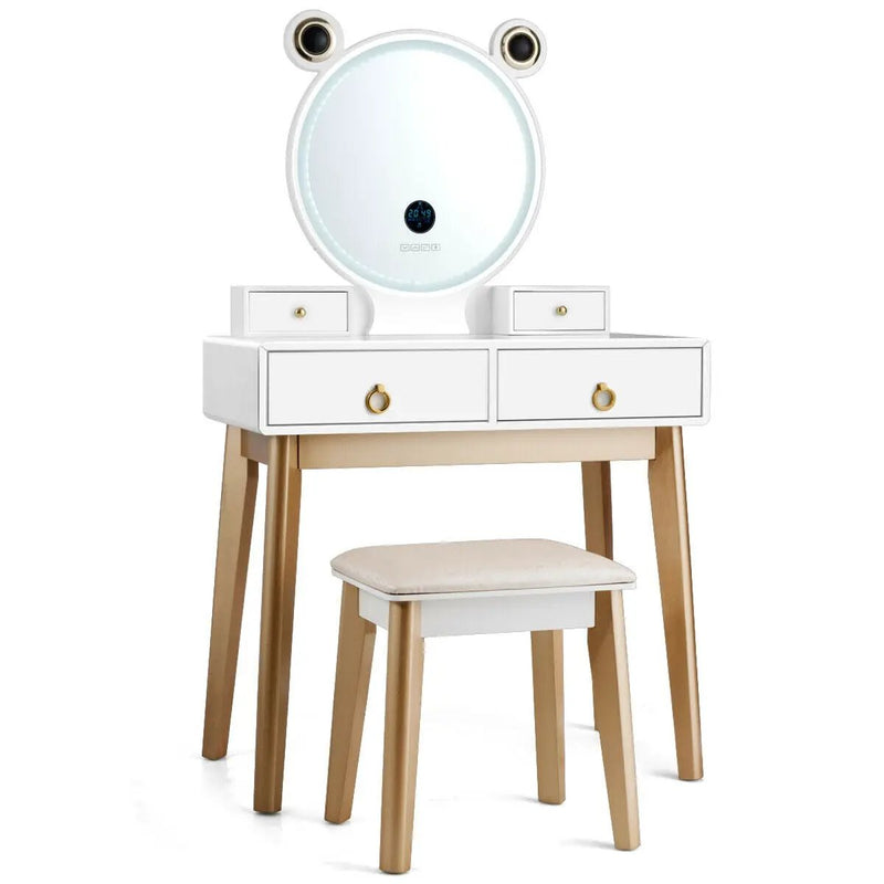 Vanity Set with 3-Color Lighted Touch Screen Dimming Mirror and 4 Drawers by DirectDeals