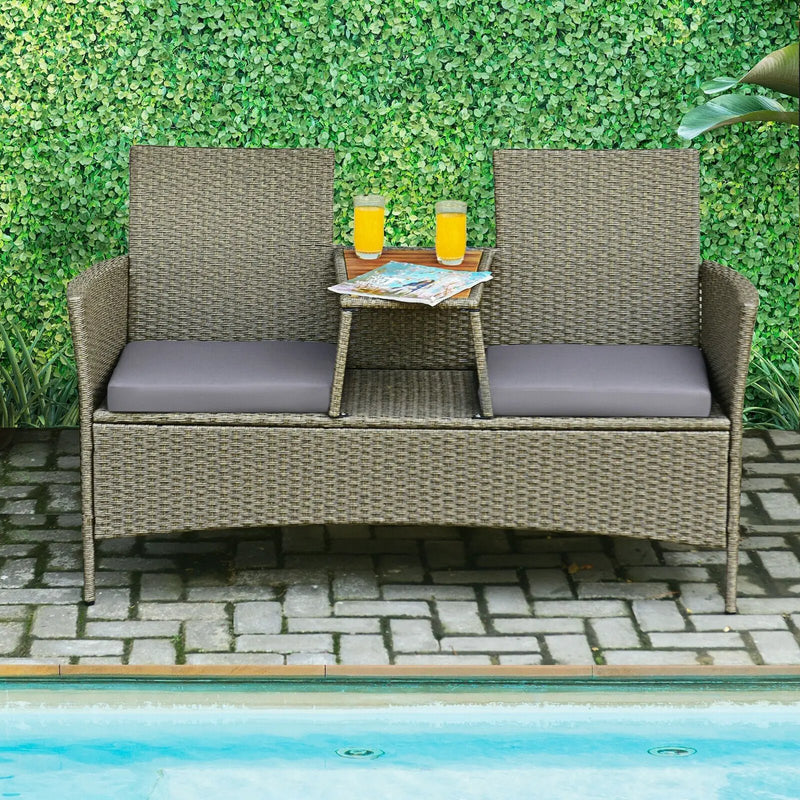 2-Person Patio Rattan Conversation Furniture Set with Coffee Table by DirectDeals