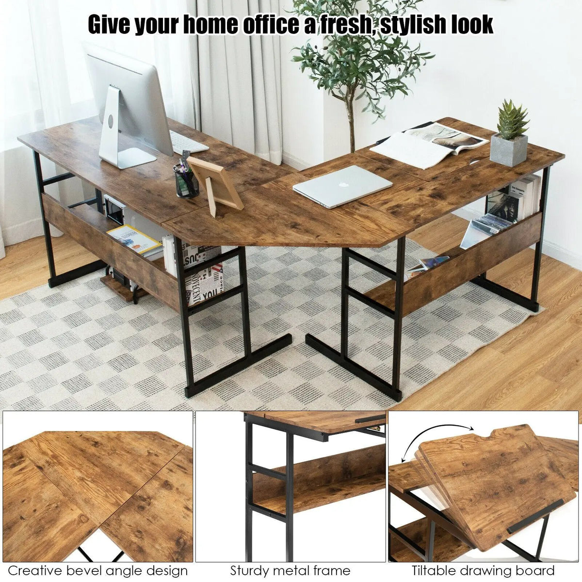 L-Shaped Computer Desk with Tiltable Tabletop, photo 30 of 32
