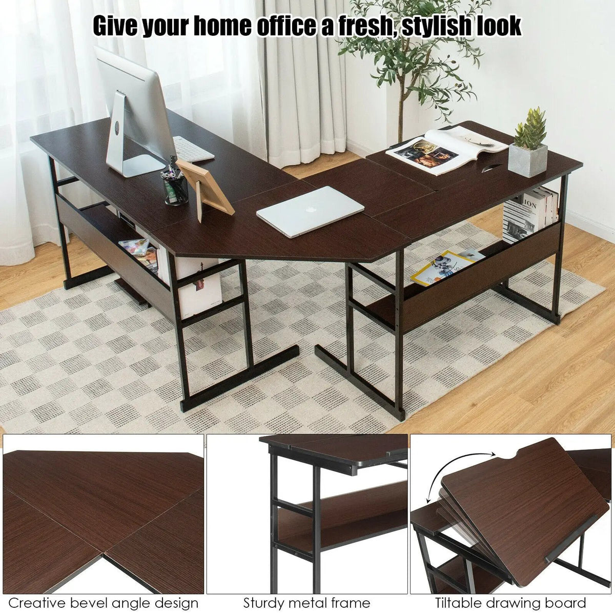 L-Shaped Computer Desk with Tiltable Tabletop, photo 26 of 32