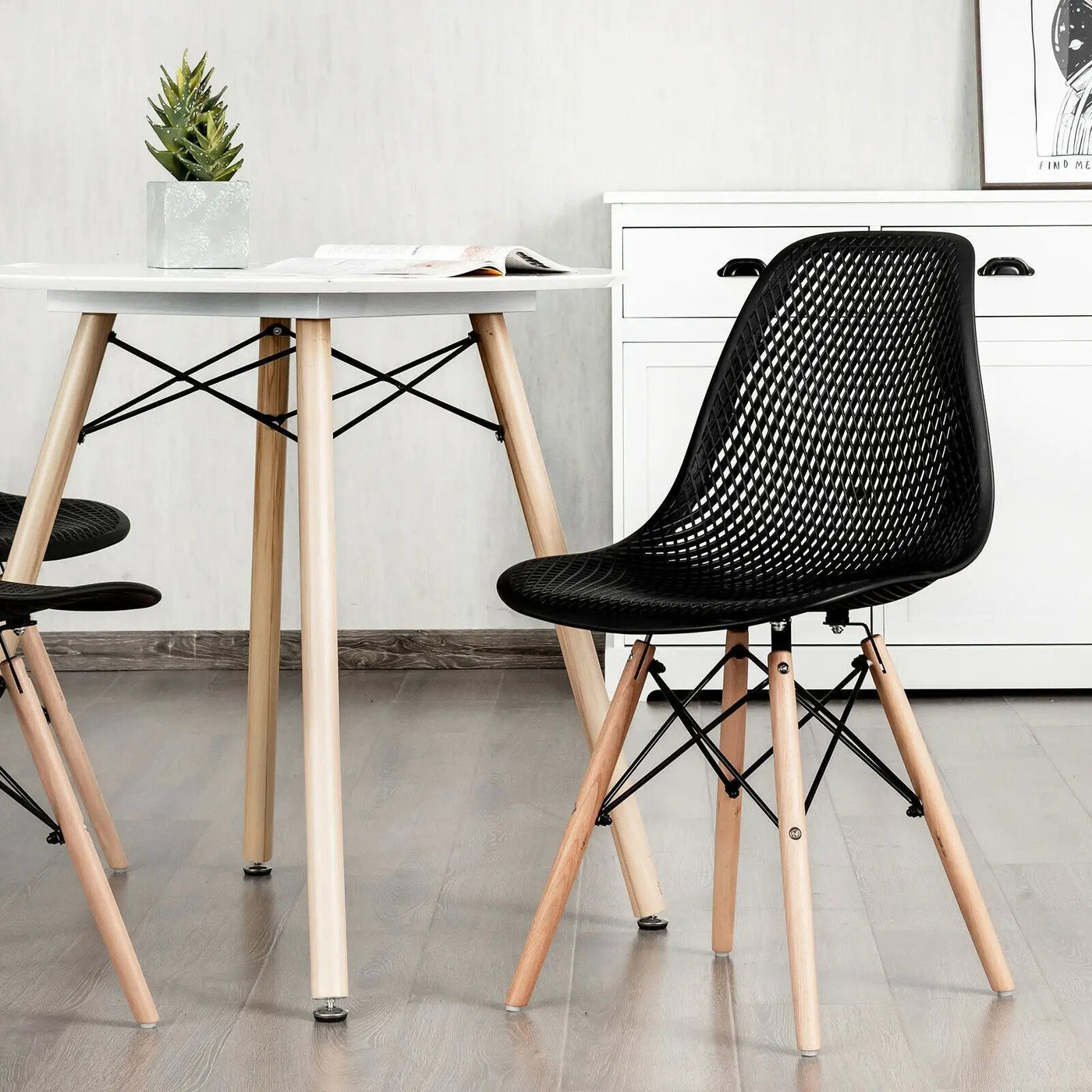2 Pcs Modern Plastic Hollow Chair Set with Wood Leg by DirectDeals