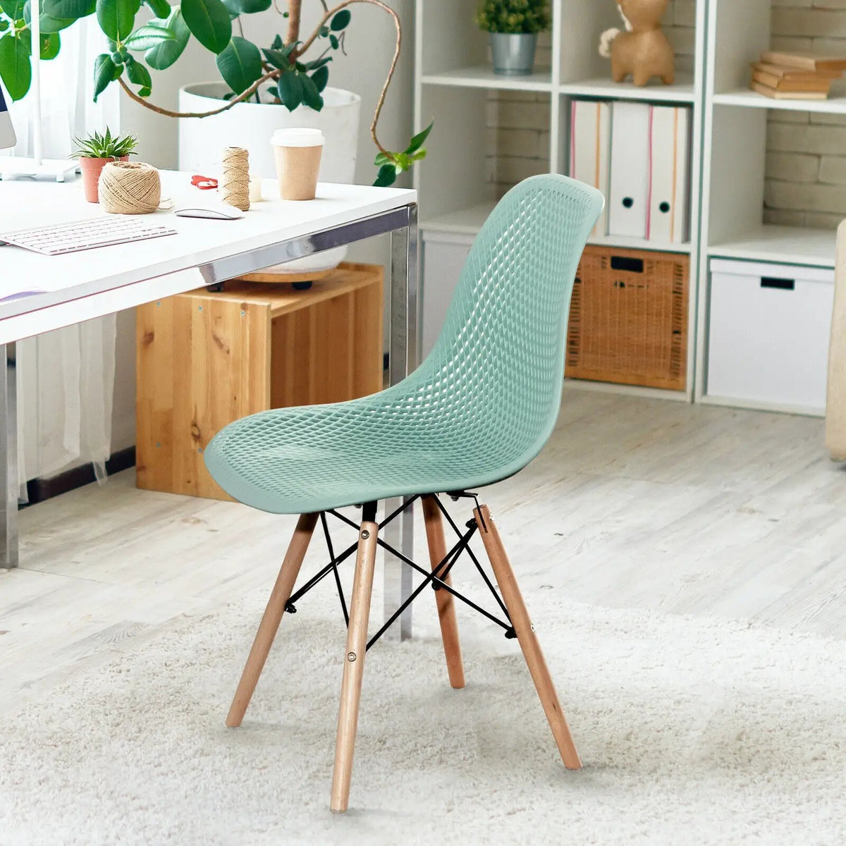 2 Pcs Modern Plastic Hollow Chair Set with Wood Leg by DirectDeals