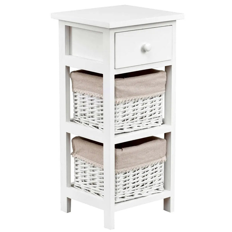 2 Pieces Bedroom Bedside End Table with Drawer Baskets-White by DirectDeals
