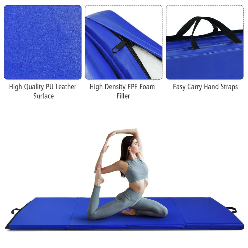 Gymnastics PU Mat Thick Folding Panel Gym Fitness Exercise-Navy by DirectDeals