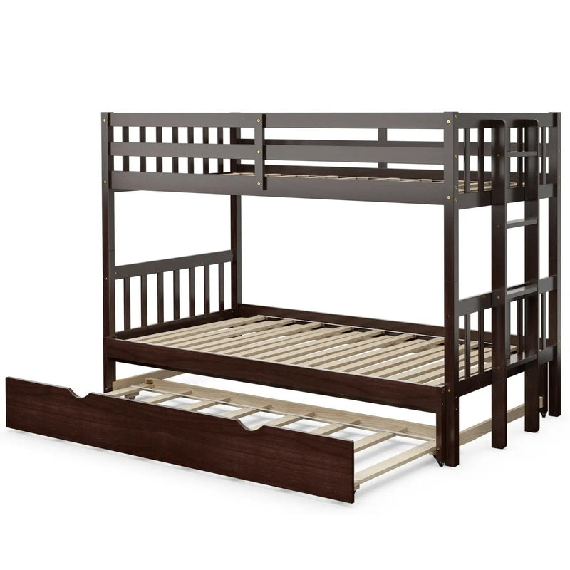 Twin Pull-Out Bunk Bed with Trundle Wooden Ladder by DirectDeals
