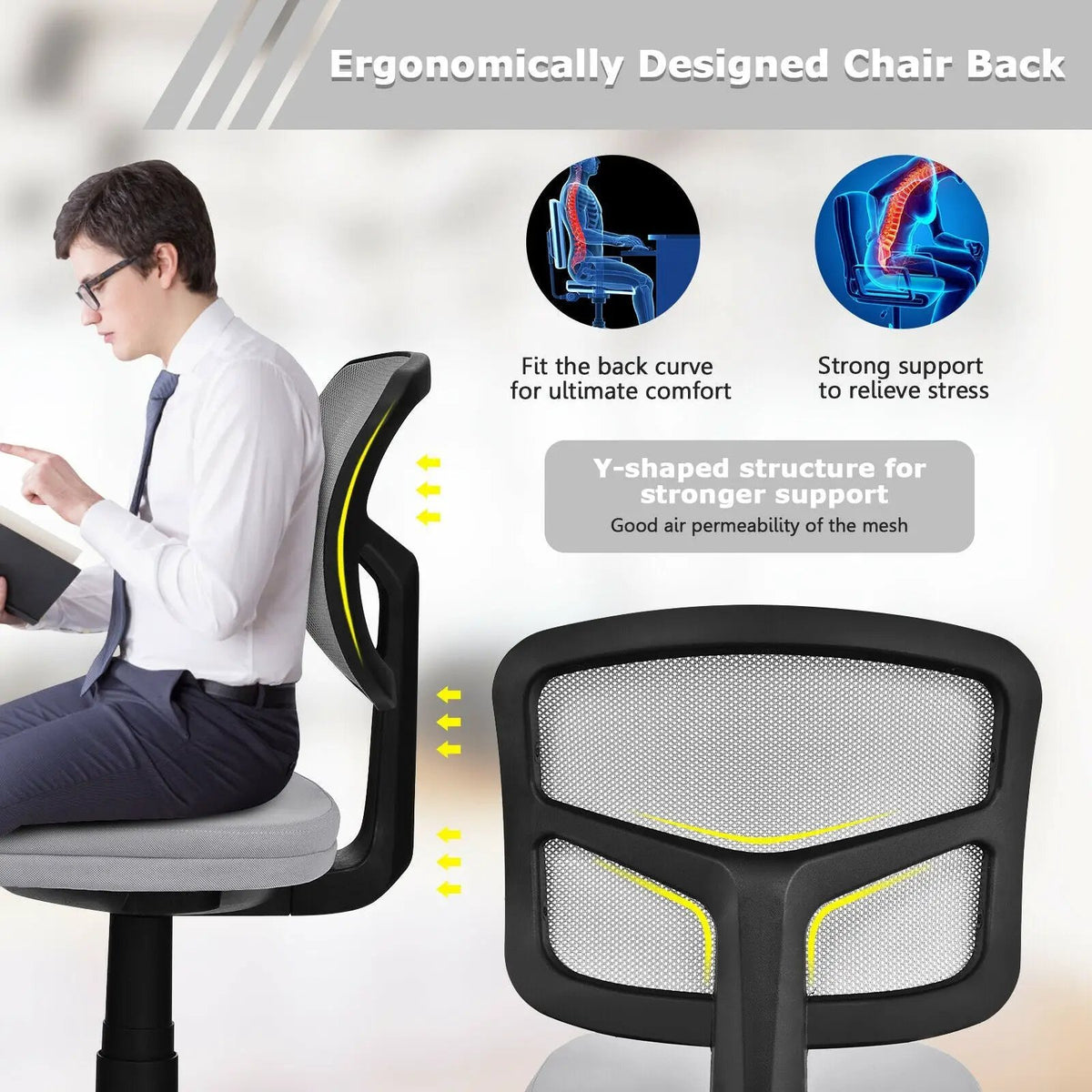 Armless Computer Chair with Height Adjustment and Breathable Mesh for Home Office, photo 40 of 40