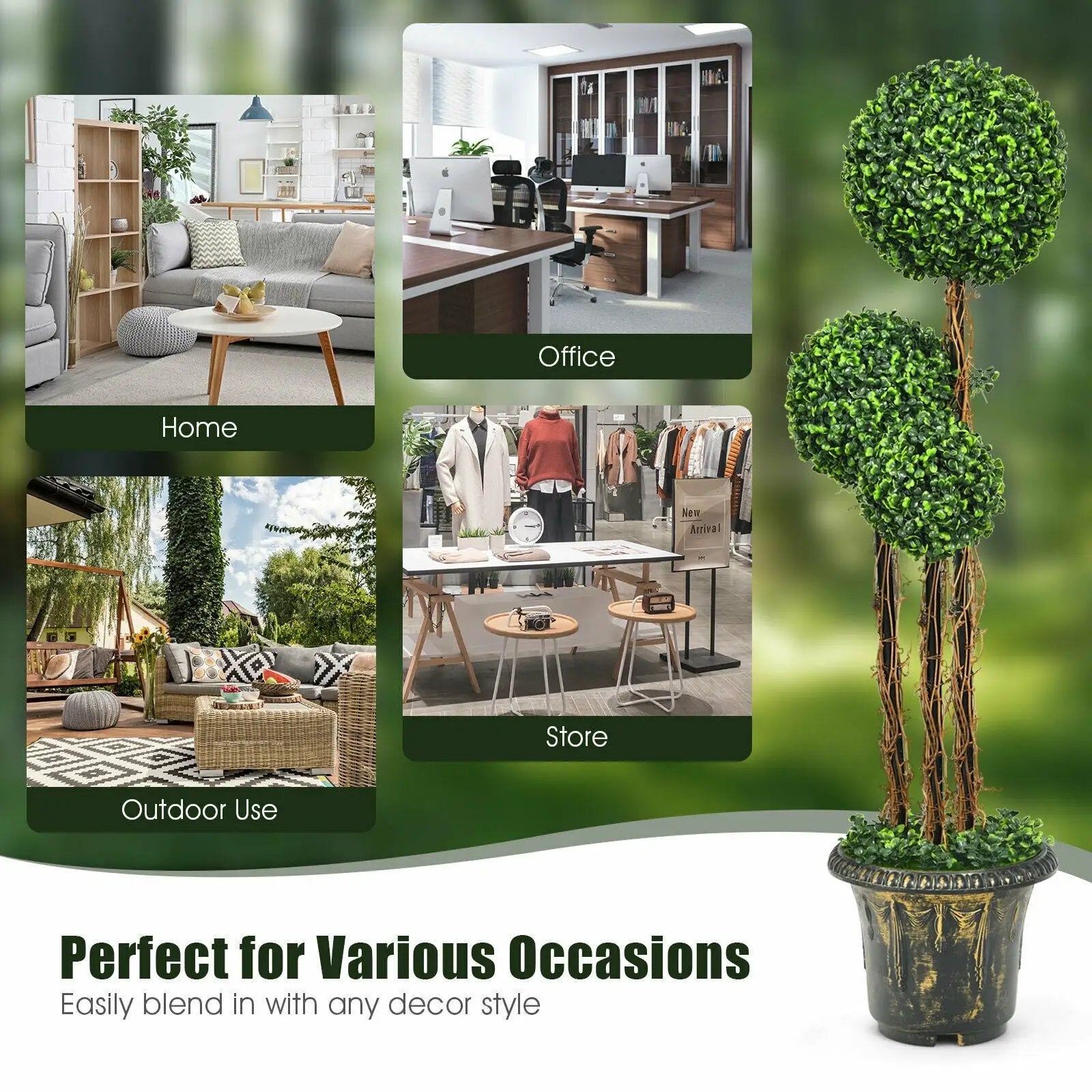4 Feet Artificial UV Resistant Topiary Triple Ball Tree Plant by DirectDeals