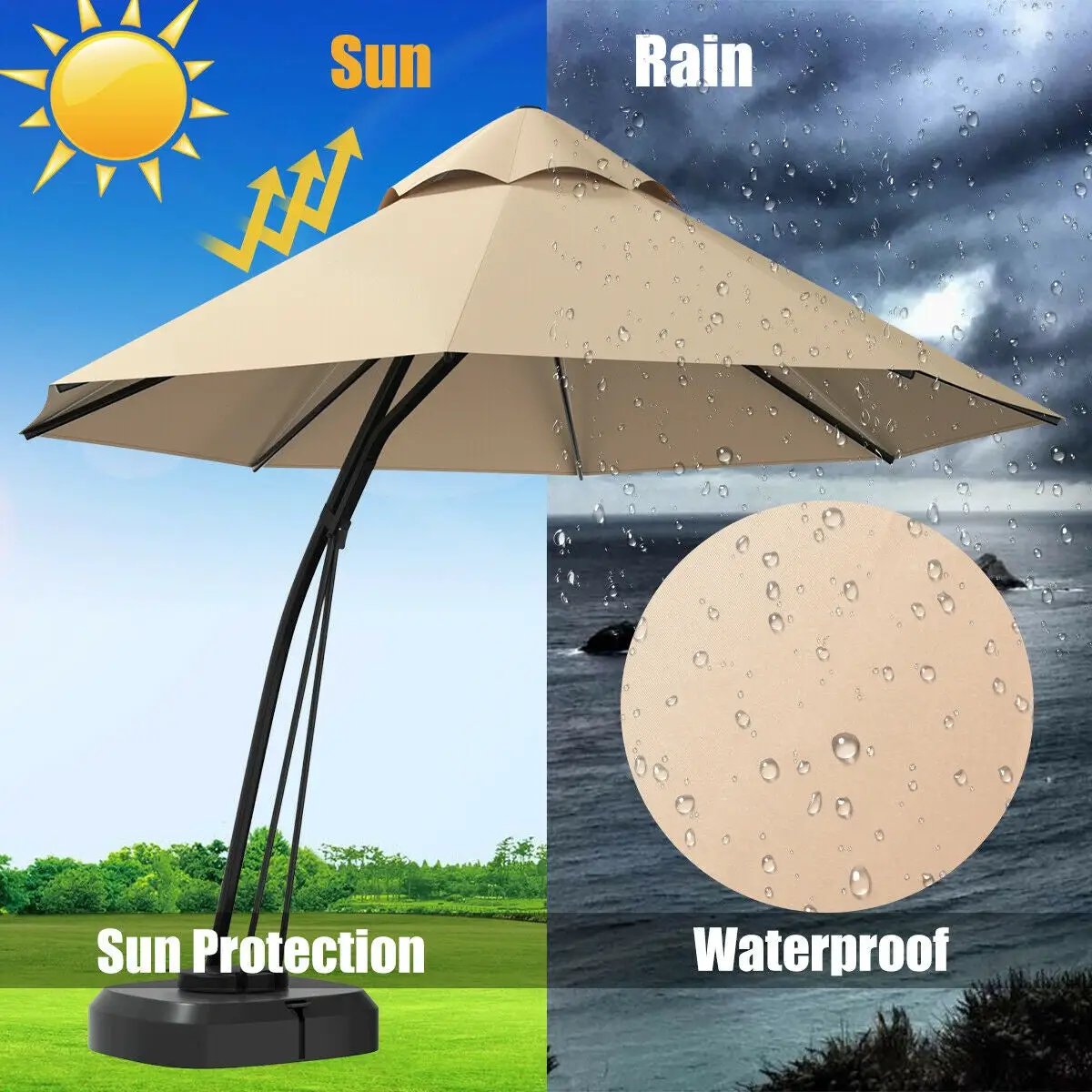 11 Feet Outdoor Cantilever Hanging Umbrella with Base and Wheels by DirectDeals