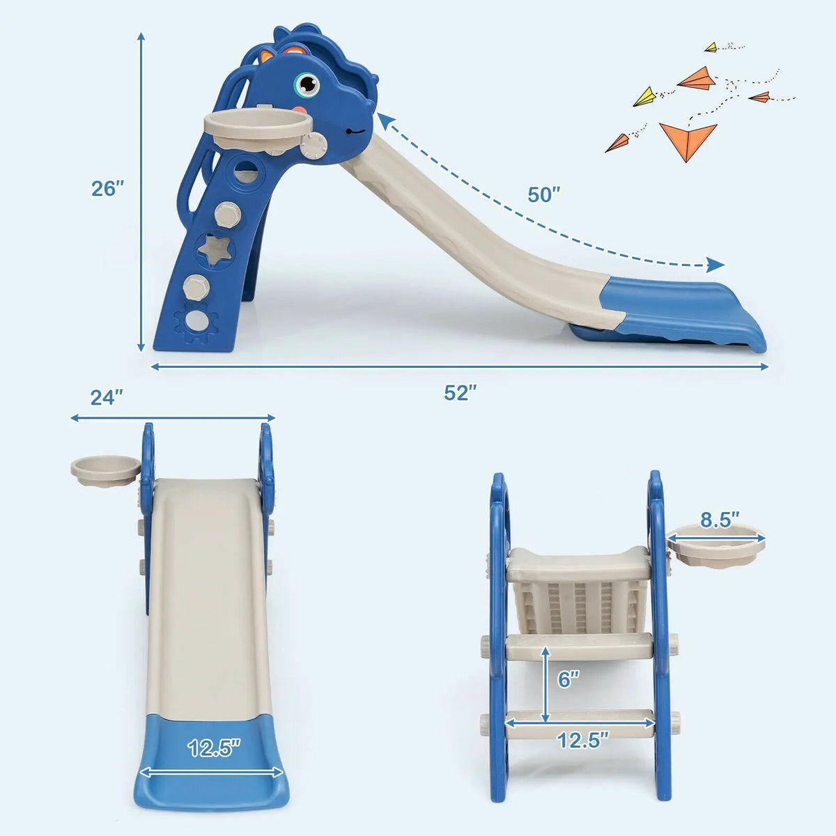 3-in-1 Kids Slide Baby Play Climber Slide Set with Basketball Hoop, photo 15 of 24