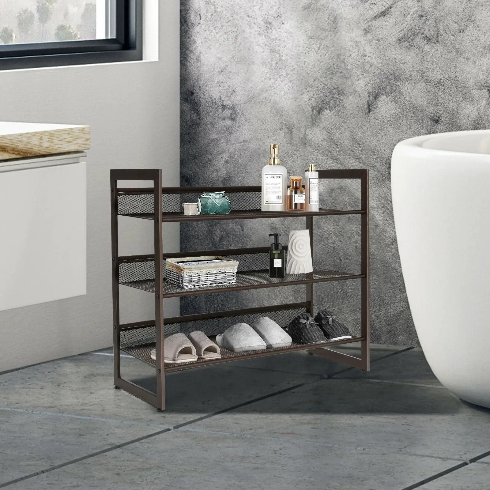 2/3/4 Tiers Flat and Slant Metal Shoe Rack for Entryway Hallway-3-Tier by DirectDeals