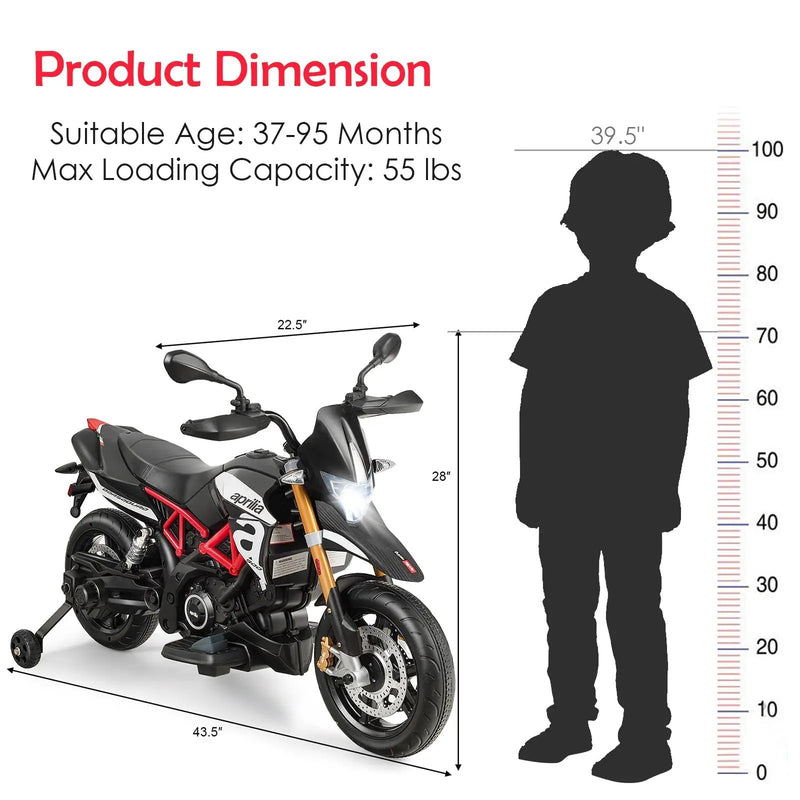 12V Kids Ride-On Motorcycle Aprilia Licensed with Sounds and Music by DirectDeals