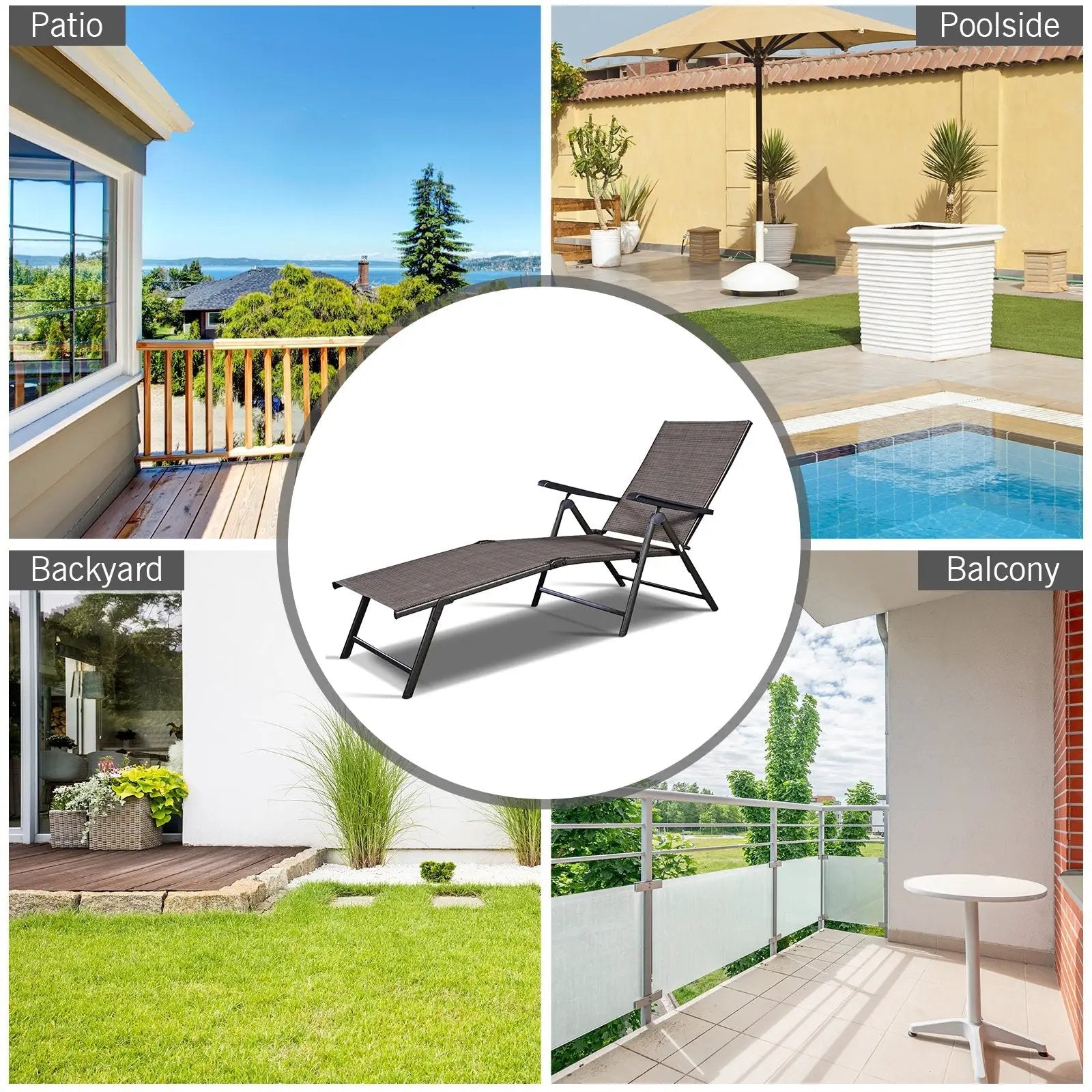 Adjustable Chaise Lounge Chair with 5 Reclining Positions by DirectDeals