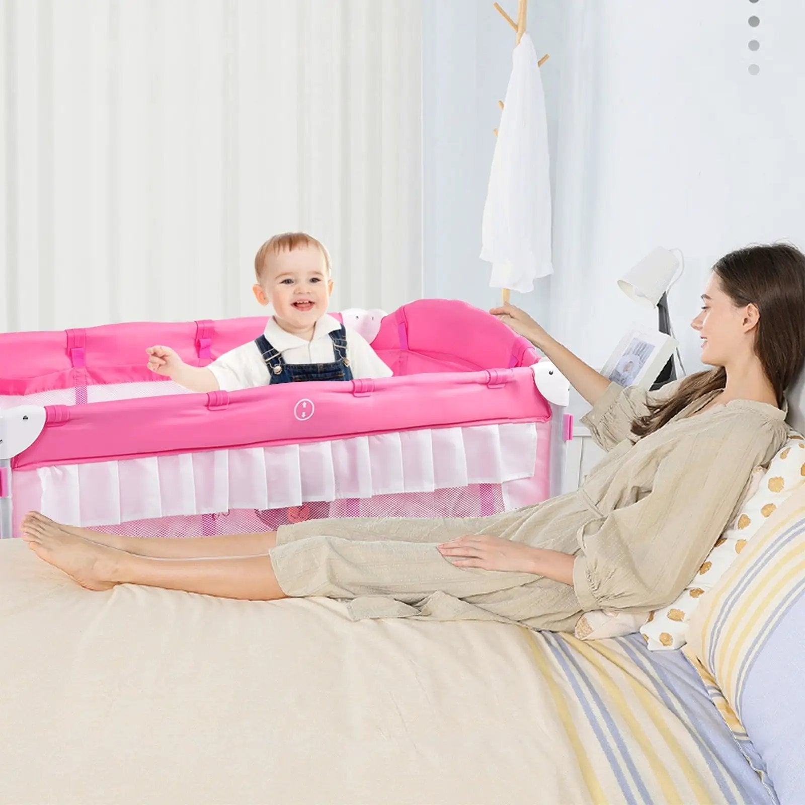 Portable Baby Playpen Crib Cradle with Carring Bag-Pink by DirectDeals